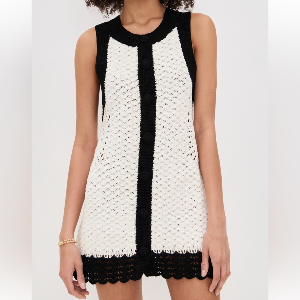 Ramy Brook Black and White Crochet Chelsea Mini Dress